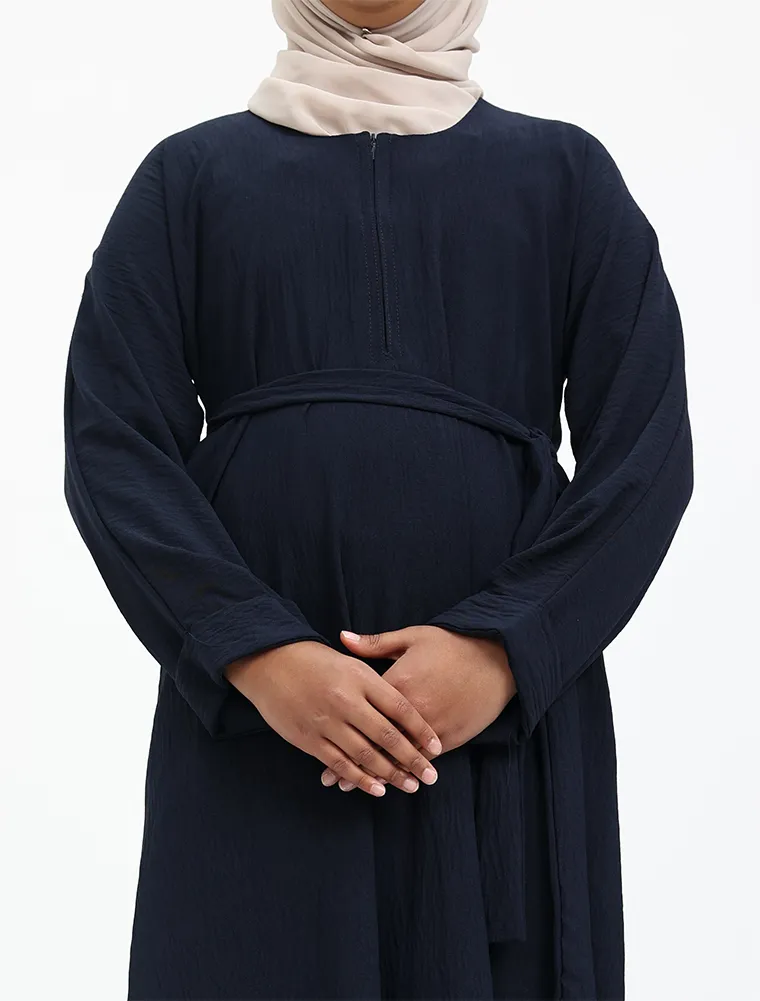 Navy Linen Feel Basic Girls Abaya